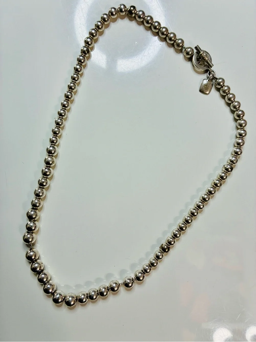VTG Lauren Ralph Lauren Silver Plated Classic Beaded Toggle Necklace Signed 82g
